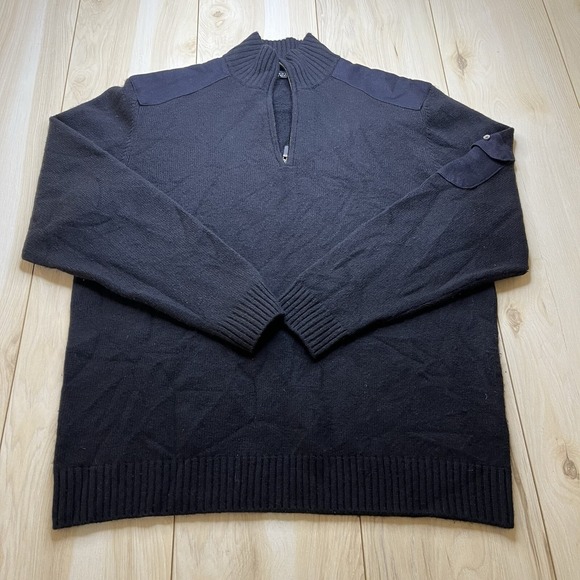 Forte Cashmere Mock Neck Cashmere 1/4-Zip Sweater Black Men's Size L Large